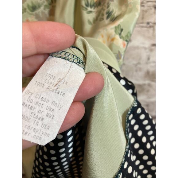 Anthropologie Corey Lynn Calter Silk Dress Women 8 Light Sage Green Mixed Prints - Picture 15 of 16
